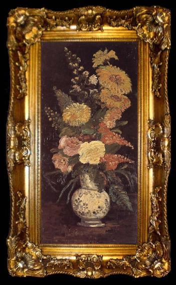 framed  Vincent Van Gogh Vase with Asters ,Salvia and Other Flowers (nn04), ta009-2